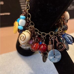 Artisan Chunky Colorful Vintage Handmade Adjustable Button Charm Bracelet